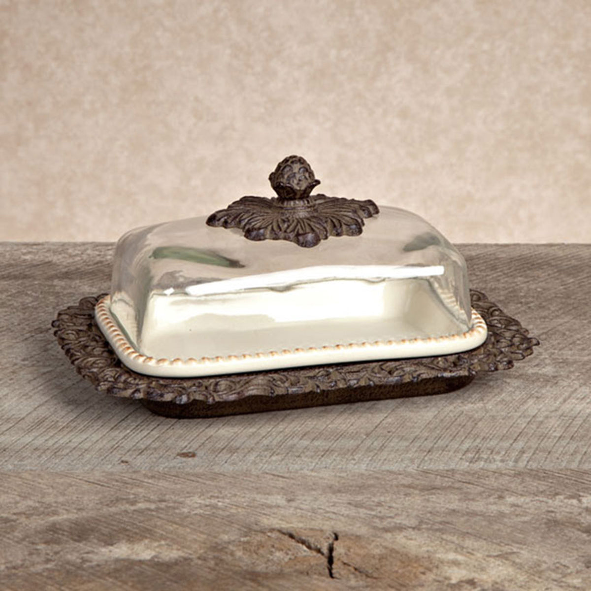 Acanthus Butter Dish – Ceramic Butter Dish with Glass Lid